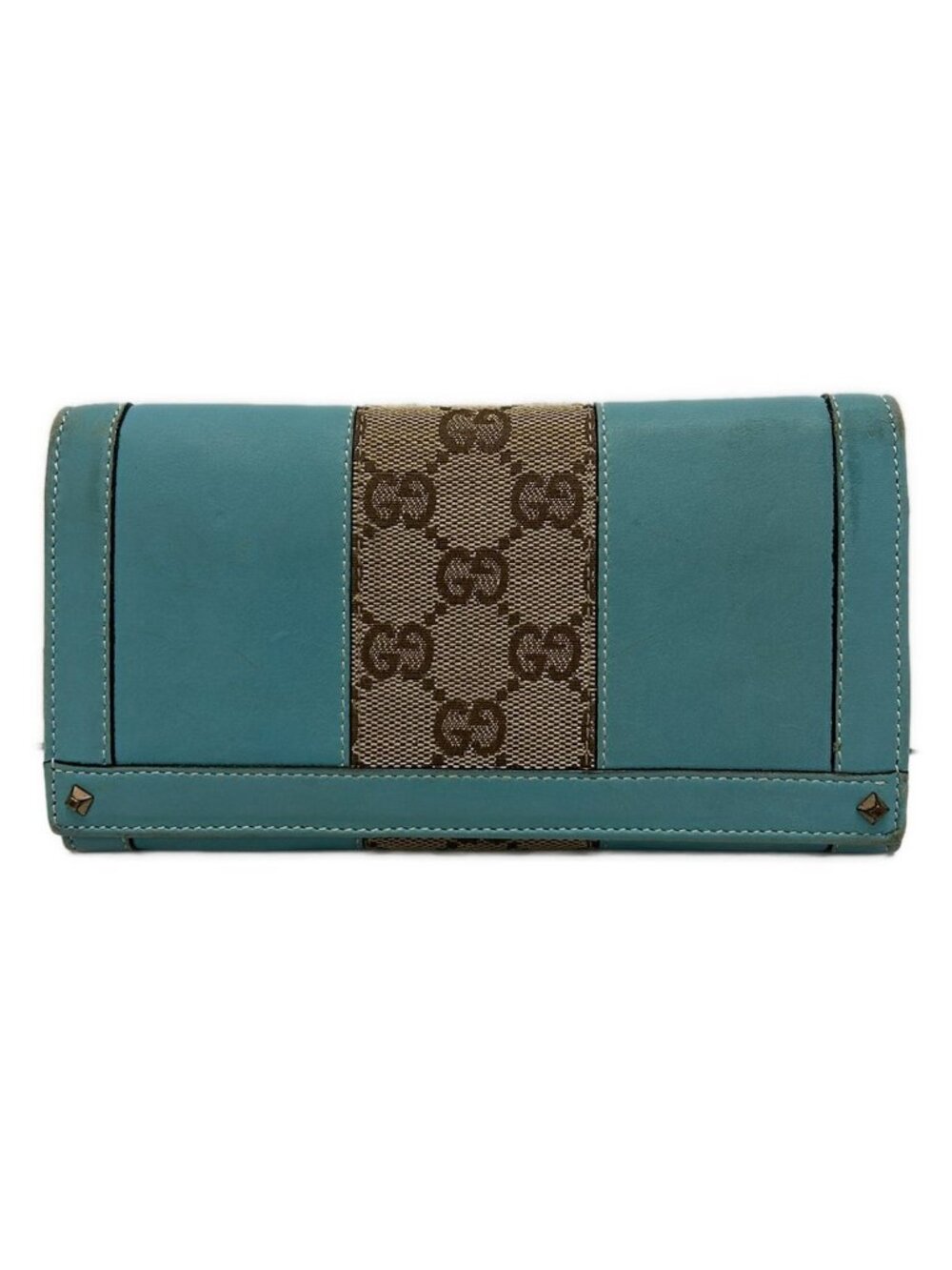 Gucci Wallet GG Pattern Light Blue Beige Dark Brown Leather